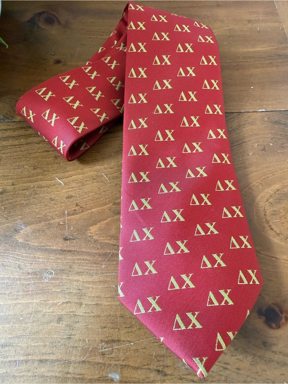 ΔX (Delta Chi) Fraternity Red and Buff (gold)  Patterned Men's Tie